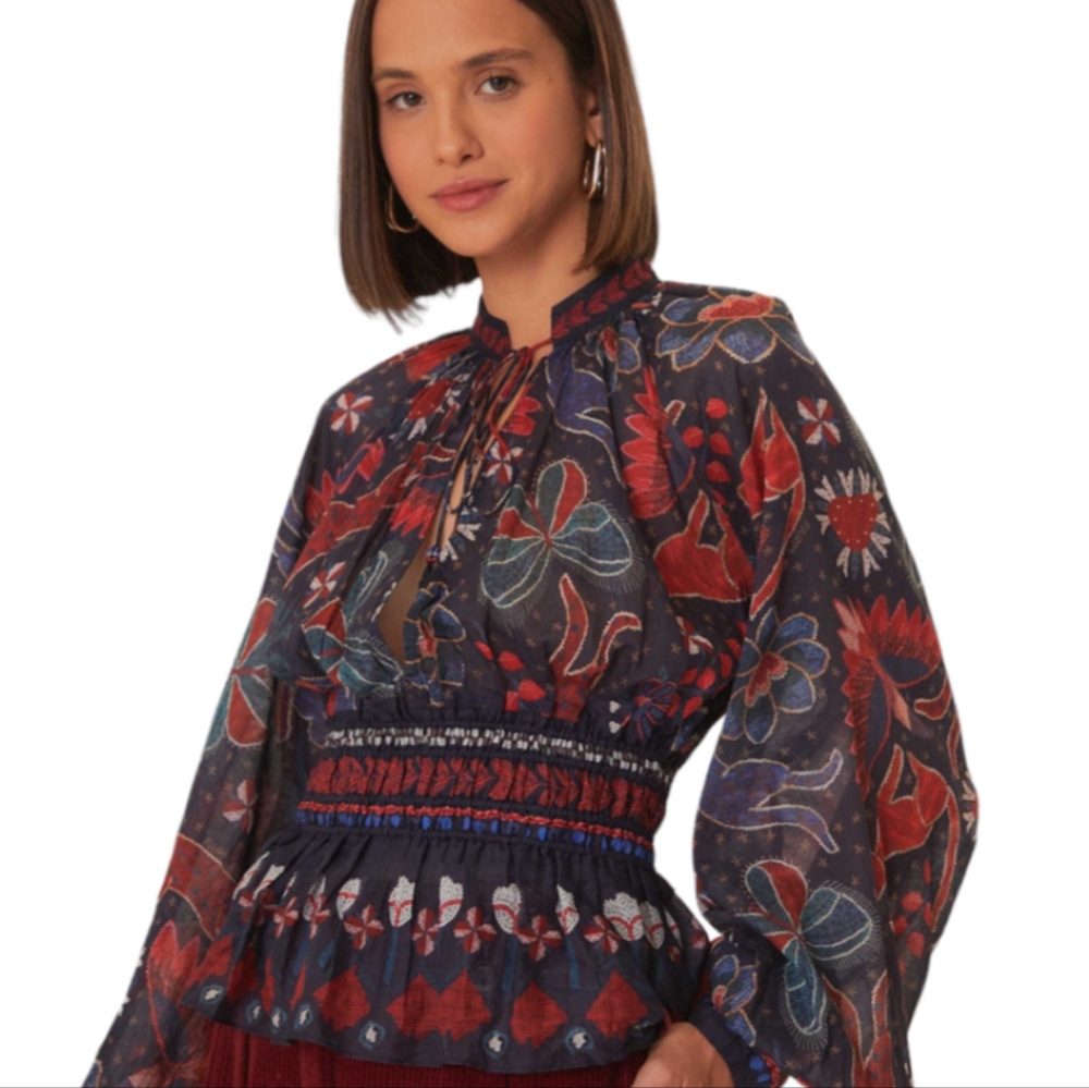 Farm Rio Tropical Shine V-Neck Blouse Size Small